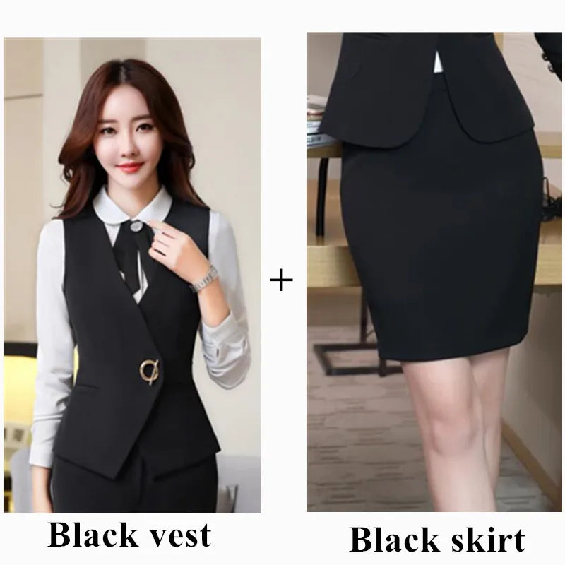 Business Women Vest Work Wear Uniforms Slim v Neck