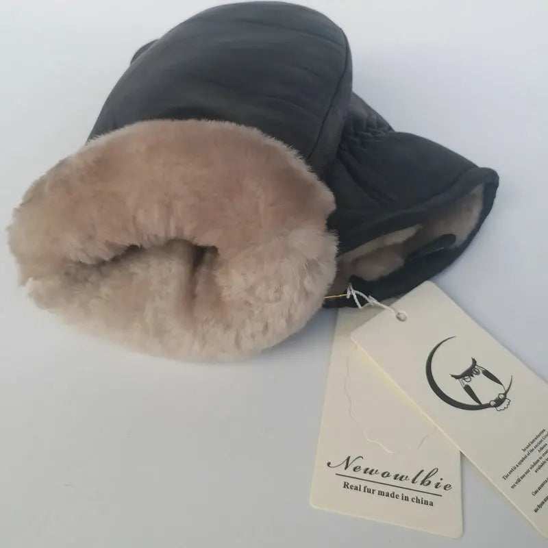 Men's  Gloves Leather Warm Outdoor Double Layer Sheepskin Windproof Waterproof