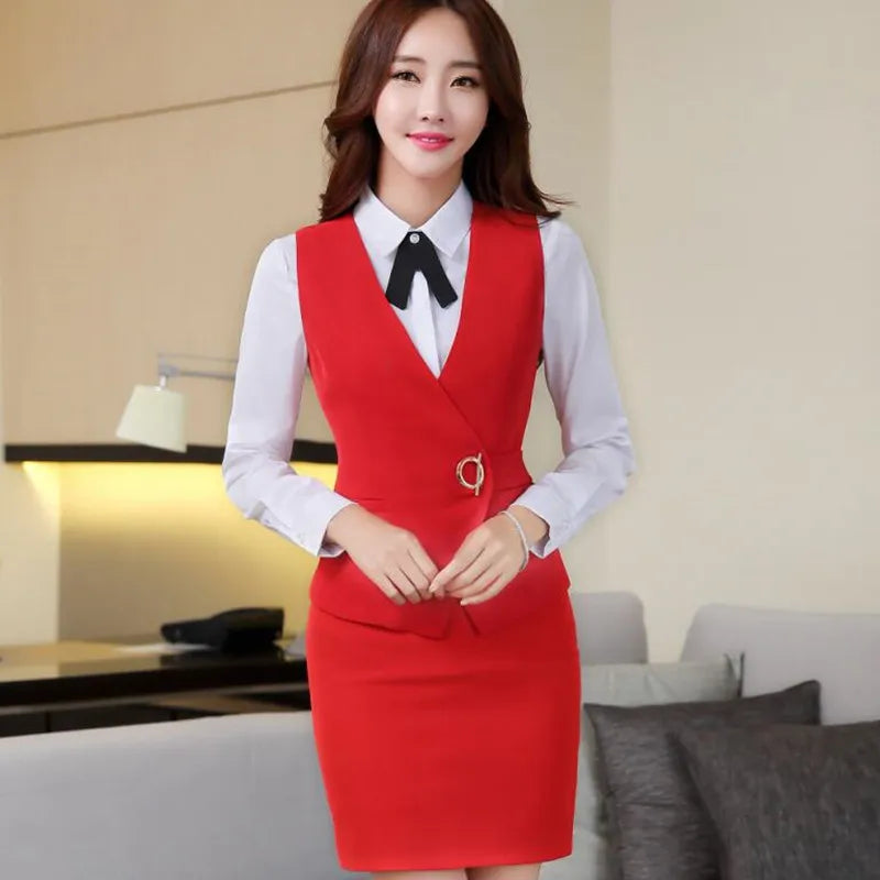 Business Women Vest Work Wear Uniforms Slim v Neck