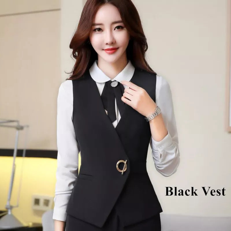 Business Women Vest Work Wear Uniforms Slim v Neck