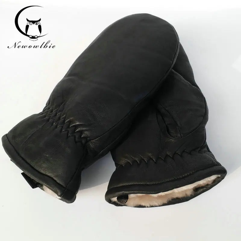 Men's  Gloves Leather Warm Outdoor Double Layer Sheepskin Windproof Waterproof