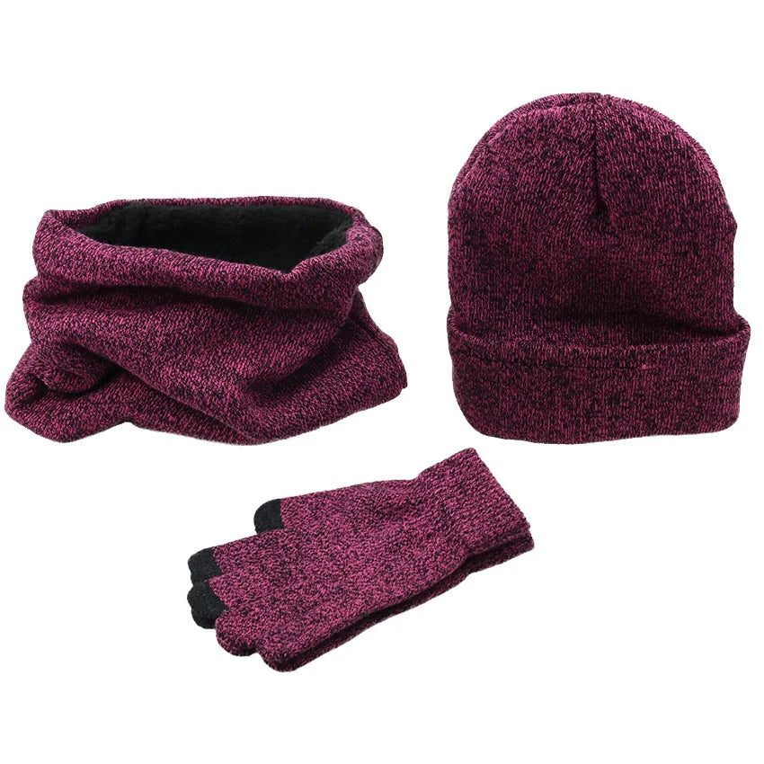 Women Winter 3 Pieces/Set Hat Beanie Scarf Glove