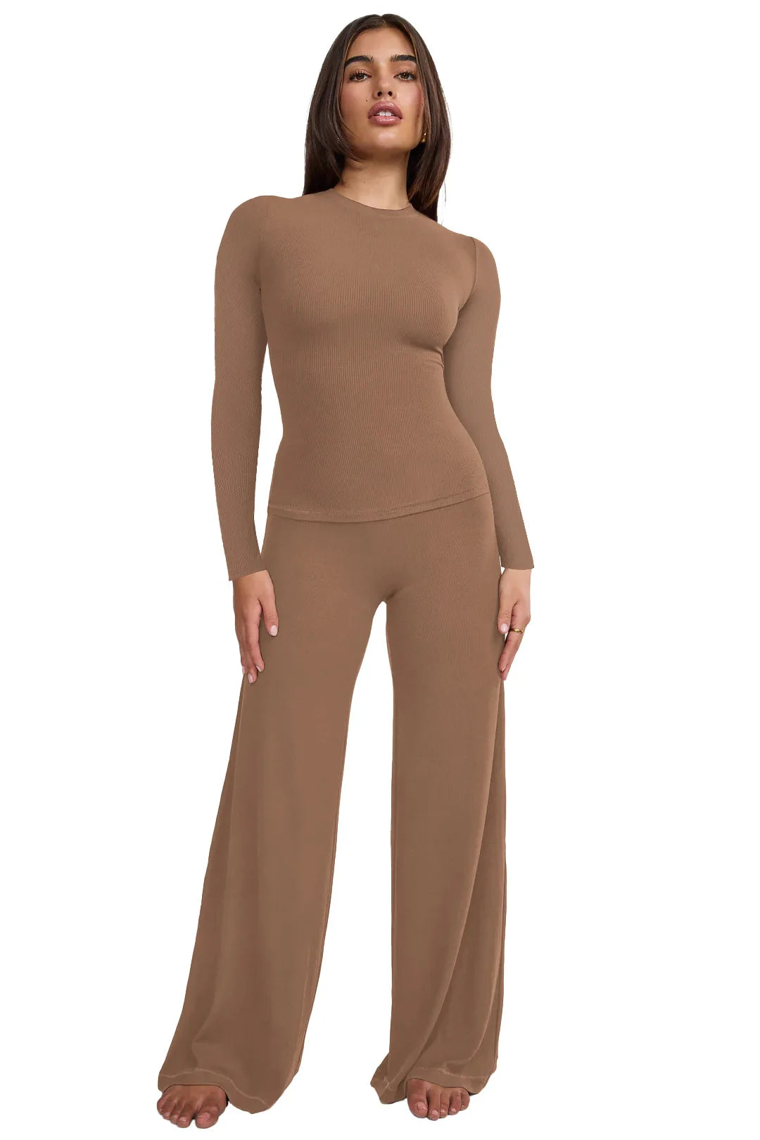 Women Fitted Two Piece Ribbed Loungewear Set