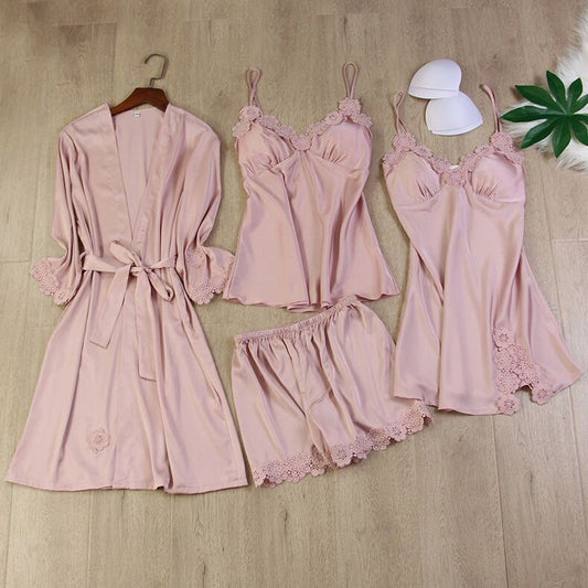 4 Pieces Pajamas Set: Night Gown, Long Dress, Short Dress and Pants
