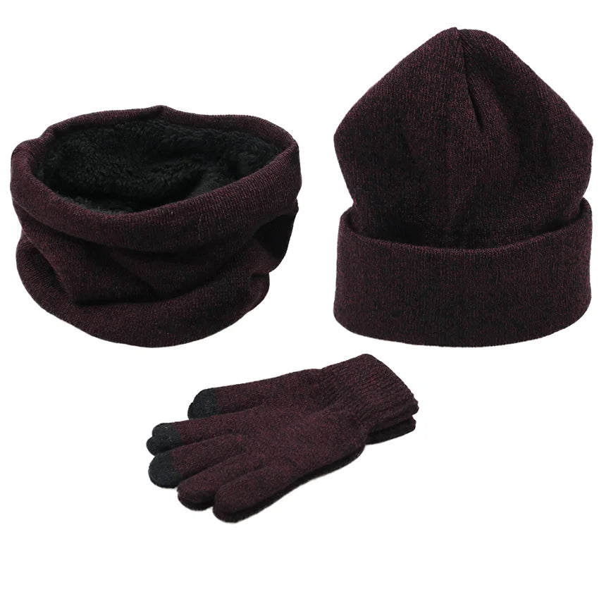 Women Winter 3 Pieces/Set Hat Beanie Scarf Glove