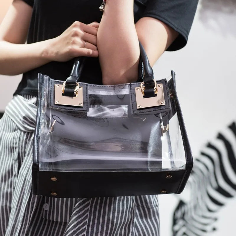 2pcs Women Fashion Shoulder Bag Clear Jelly Clutch Purse Transparent Handbag