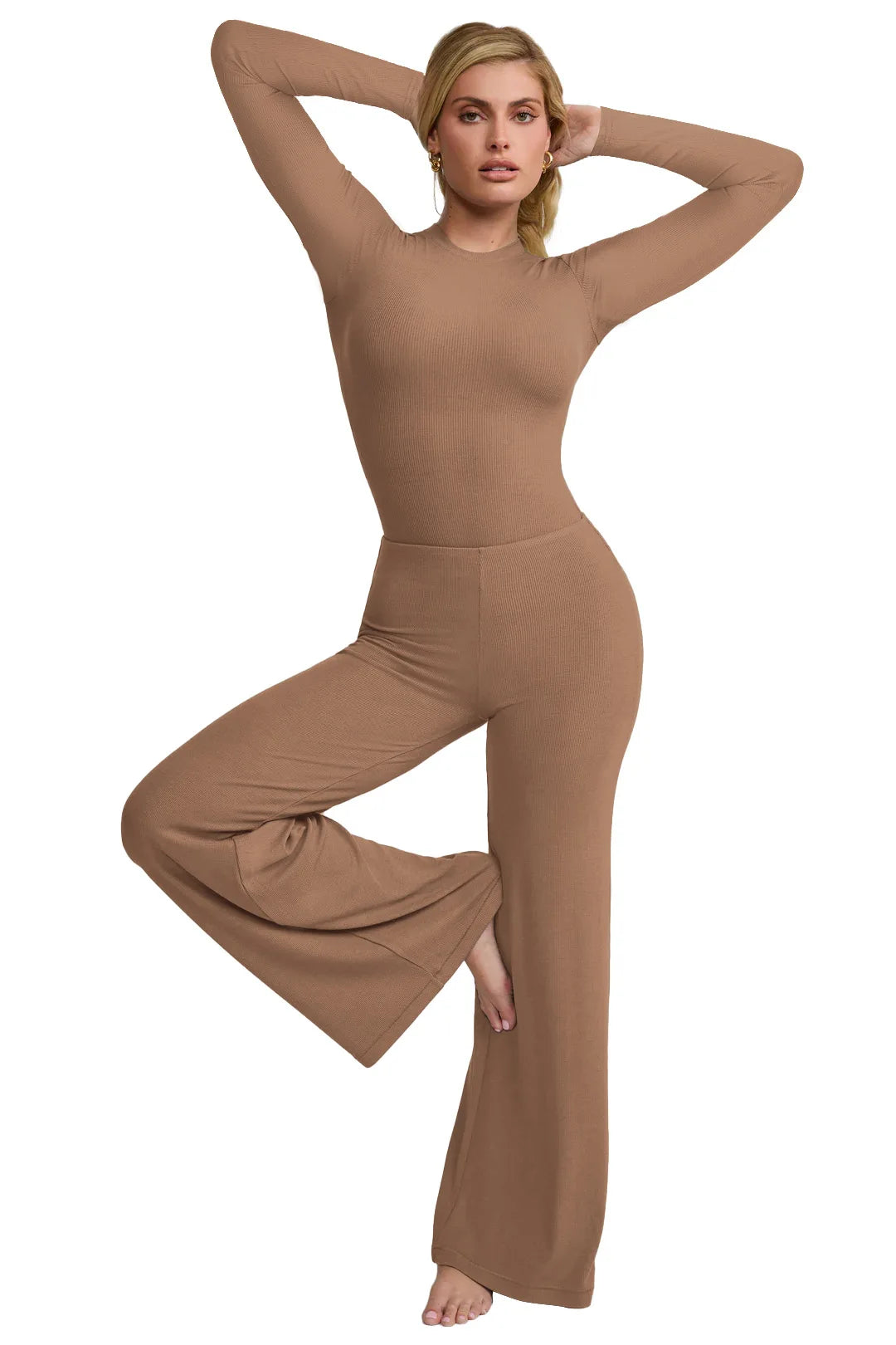 Women Fitted Two Piece Ribbed Loungewear Set
