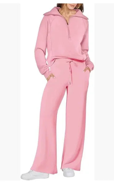 Loungewear Sets Quarter Zip Pullover Sweatshirts With Wide Leg Sweatpants