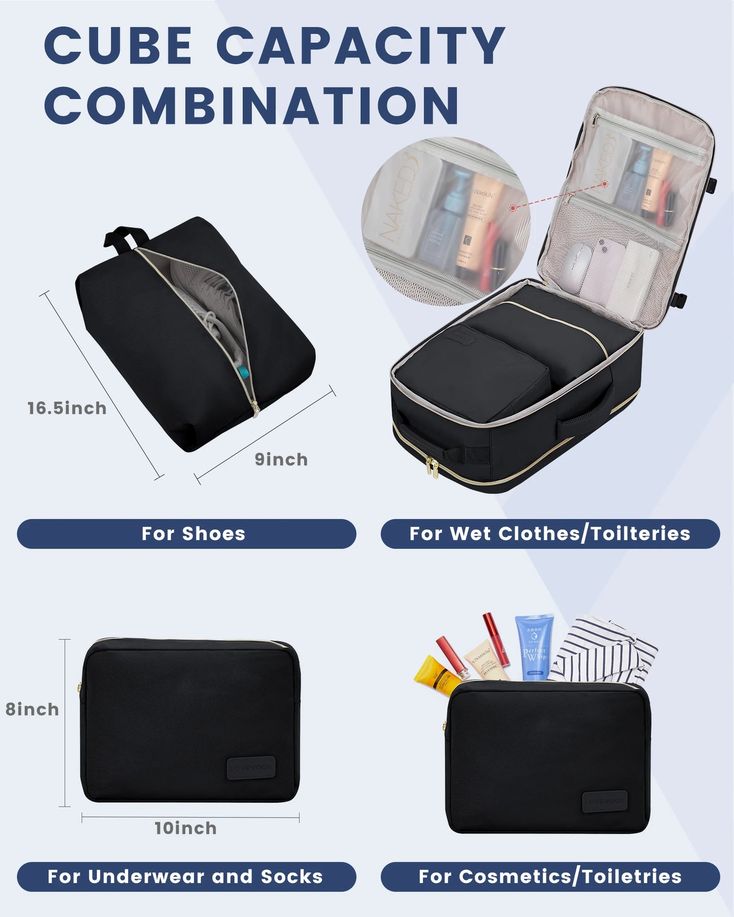 TSA Flight Approved Carry on Backpack Waterproof Luggage With 3 Packing Cubes