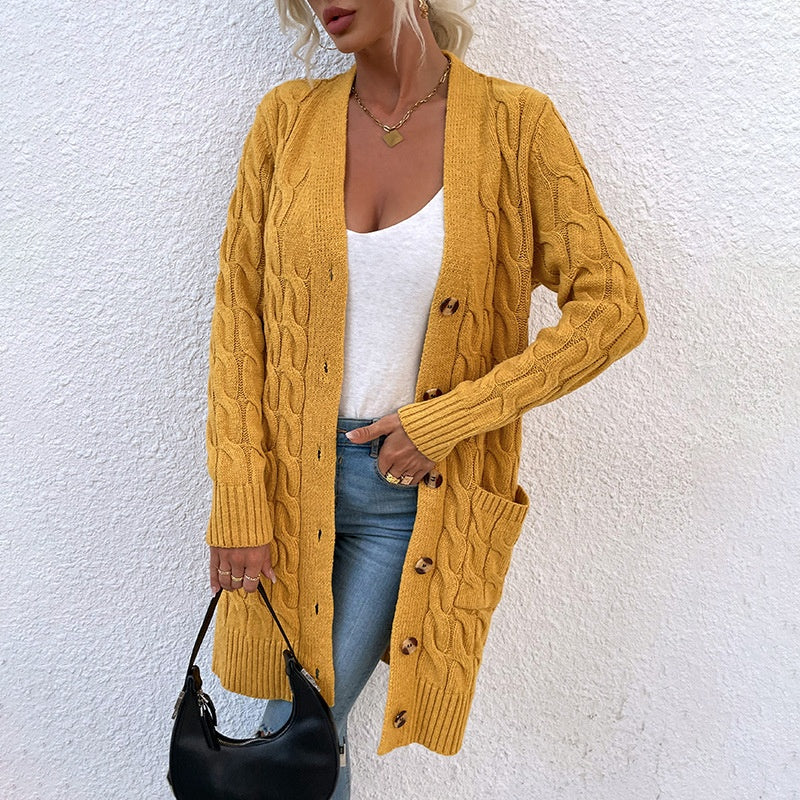 Women Chunky Mid length Cable Knit Cardigan