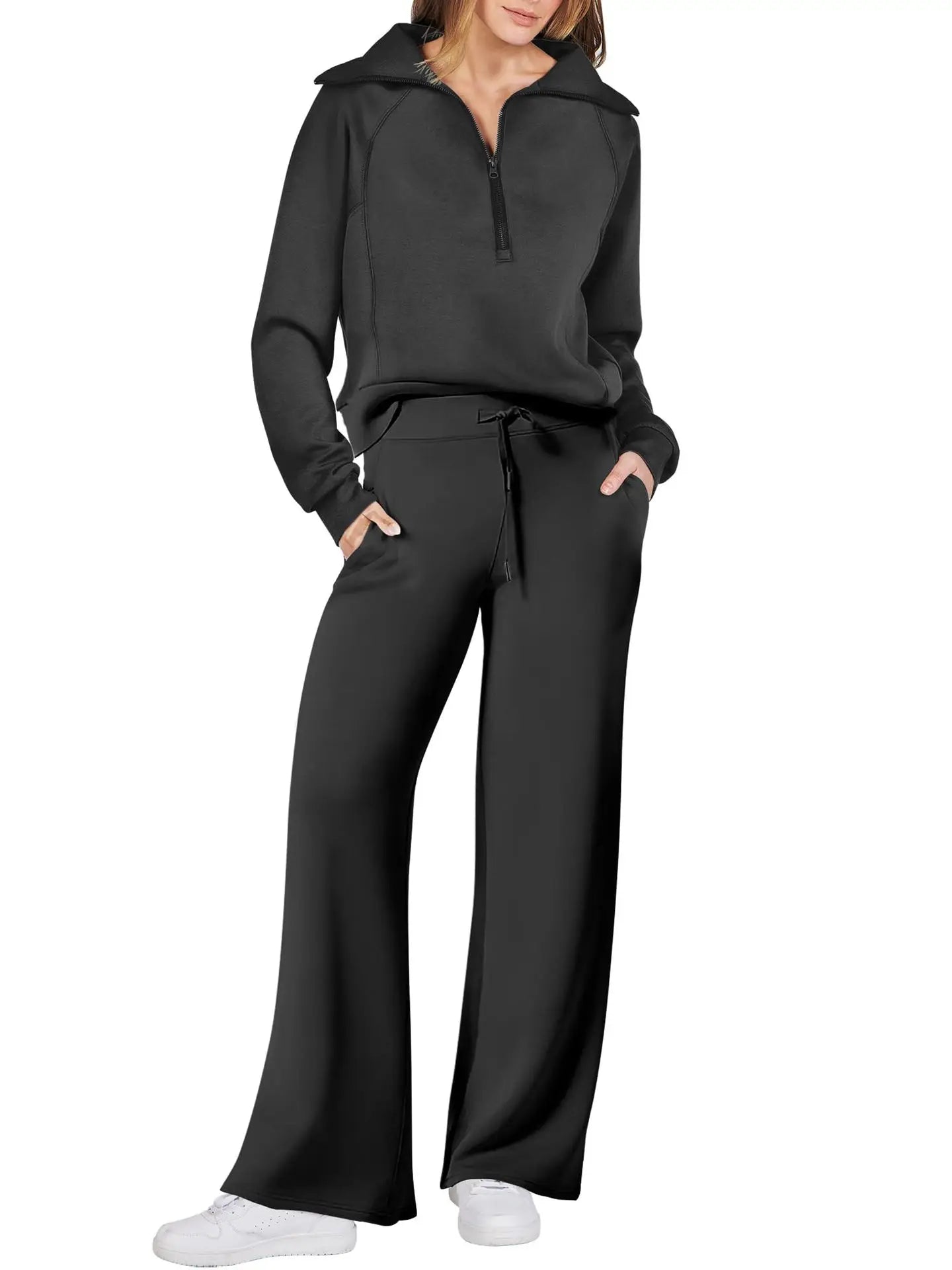 Loungewear Sets Quarter Zip Pullover Sweatshirts With Wide Leg Sweatpants