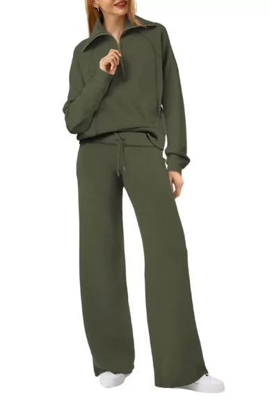 Loungewear Sets Quarter Zip Pullover Sweatshirts With Wide Leg Sweatpants