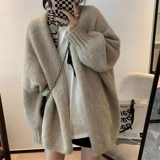 Thicken Warm Women Cardigan Sweater Soft Loose Knitted Coat
