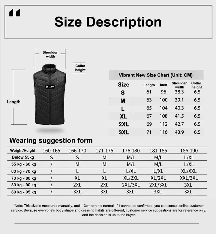 Thermal USB Self Heated Electric Vest for Men or Women
