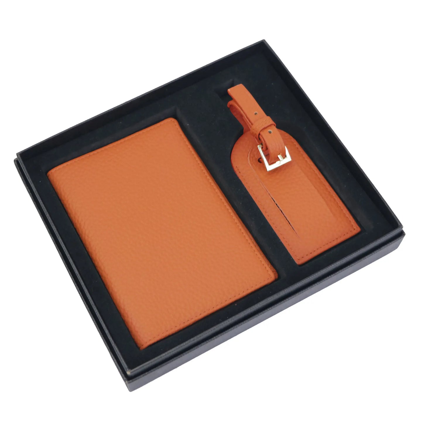 Gift Set Passport Holder Cow Pebble Leather Luggage Tag Passport Cover