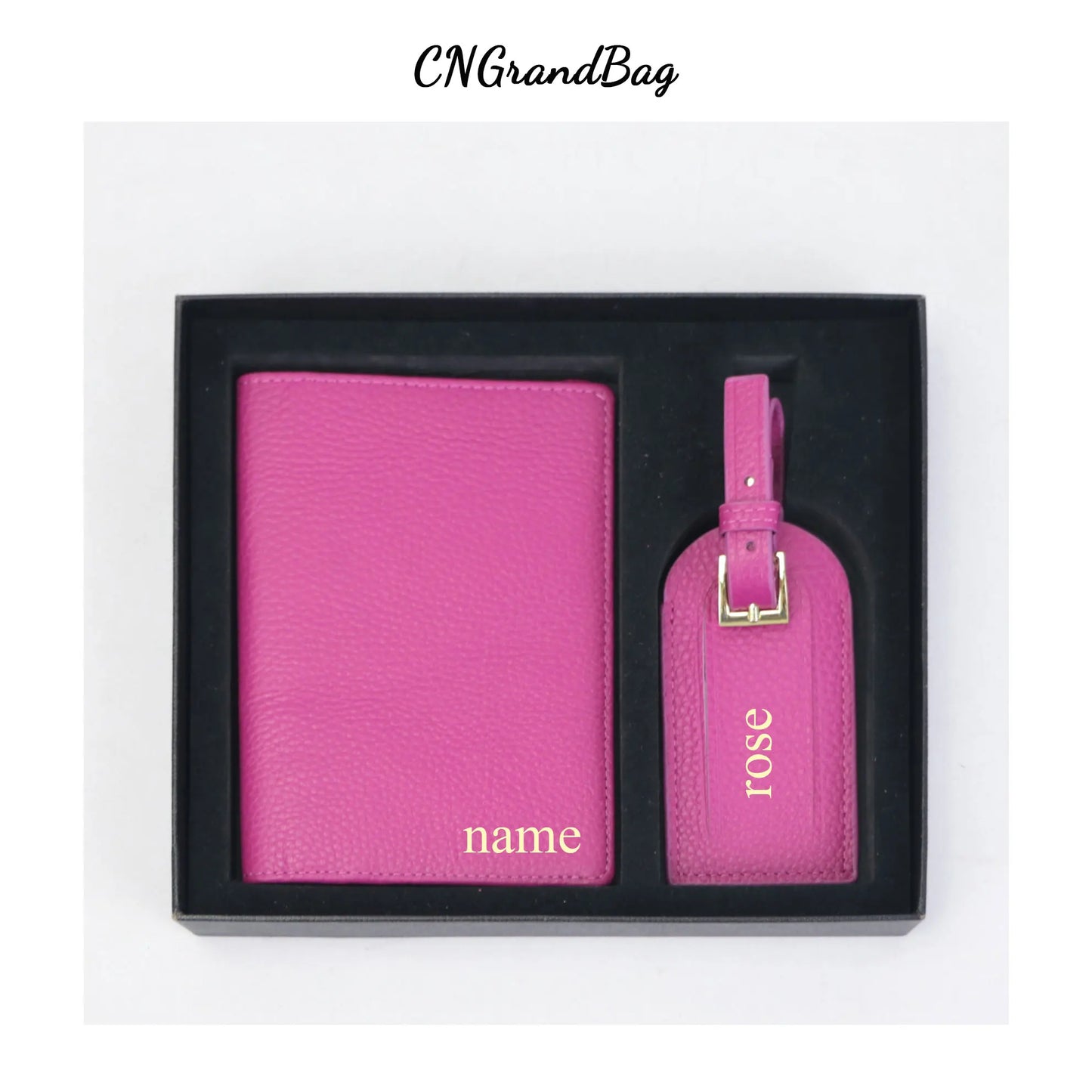 Gift Set Passport Holder Cow Pebble Leather Luggage Tag Passport Cover