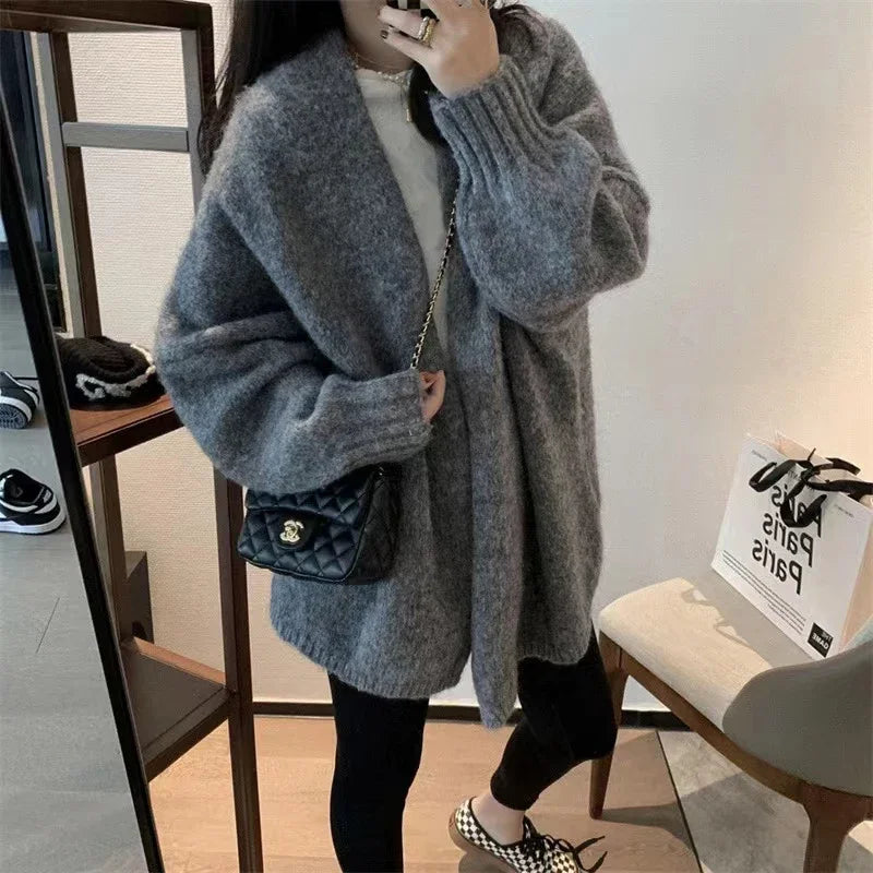 Thicken Warm Women Cardigan Sweater Soft Loose Knitted Coat