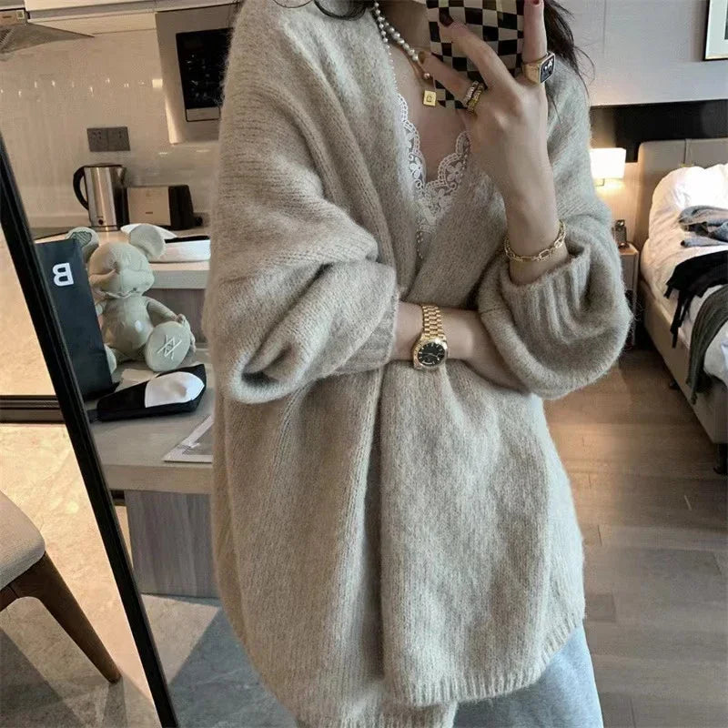 Thicken Warm Women Cardigan Sweater Soft Loose Knitted Coat