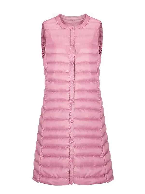 Women Ultra Light Windproof Sleeveless Long Puffer Outerwear Jackets