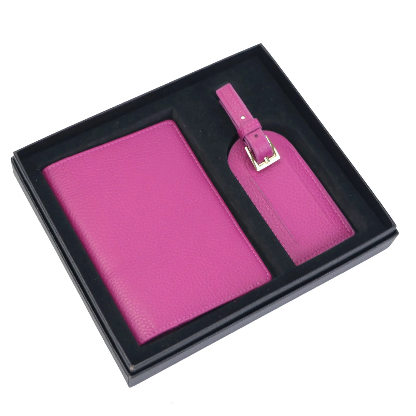 Gift Set Passport Holder Cow Pebble Leather Luggage Tag Passport Cover