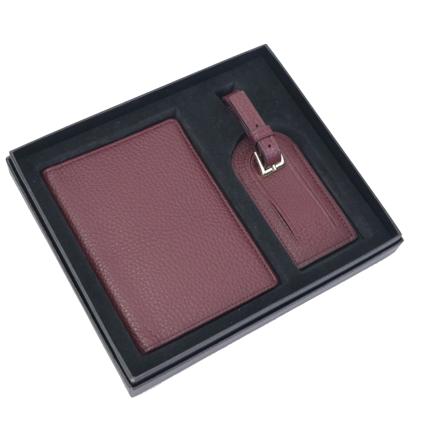 Gift Set Passport Holder Cow Pebble Leather Luggage Tag Passport Cover