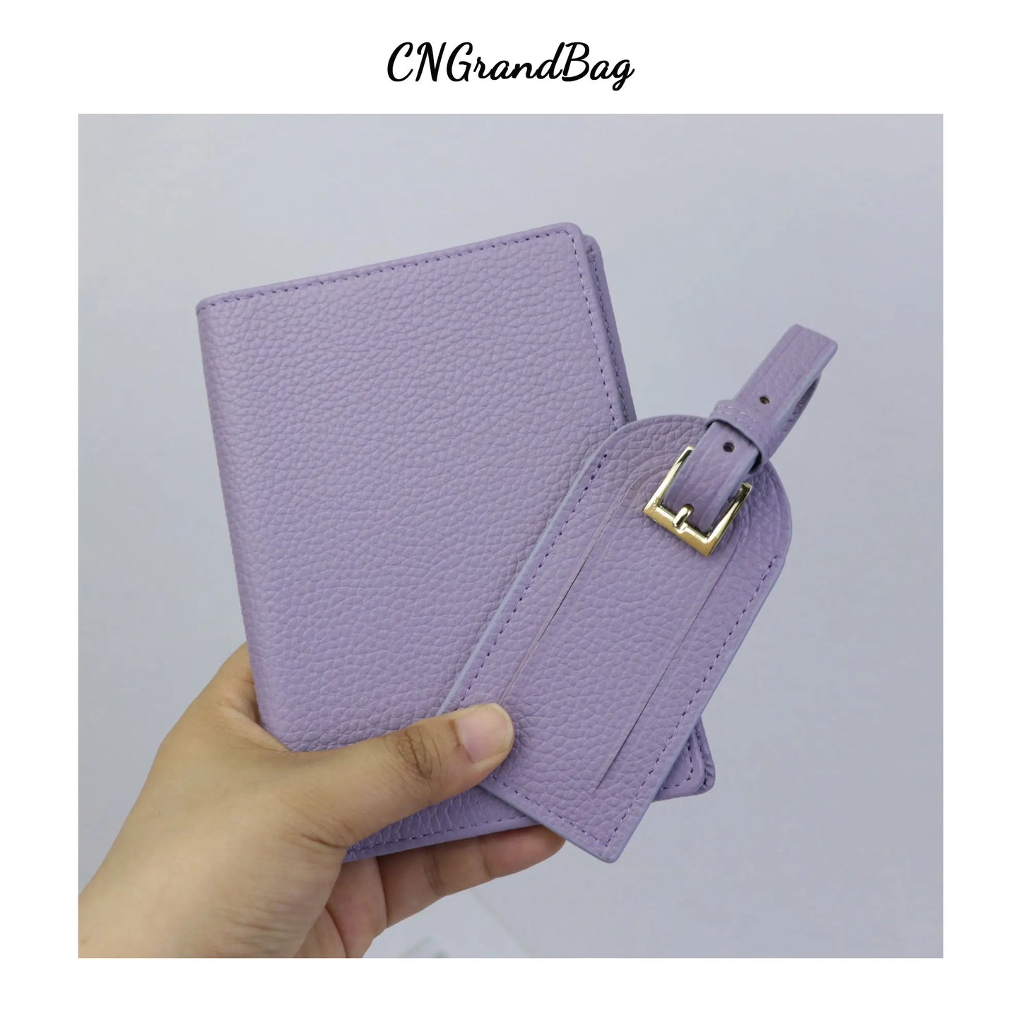 Gift Set Passport Holder Cow Pebble Leather Luggage Tag Passport Cover