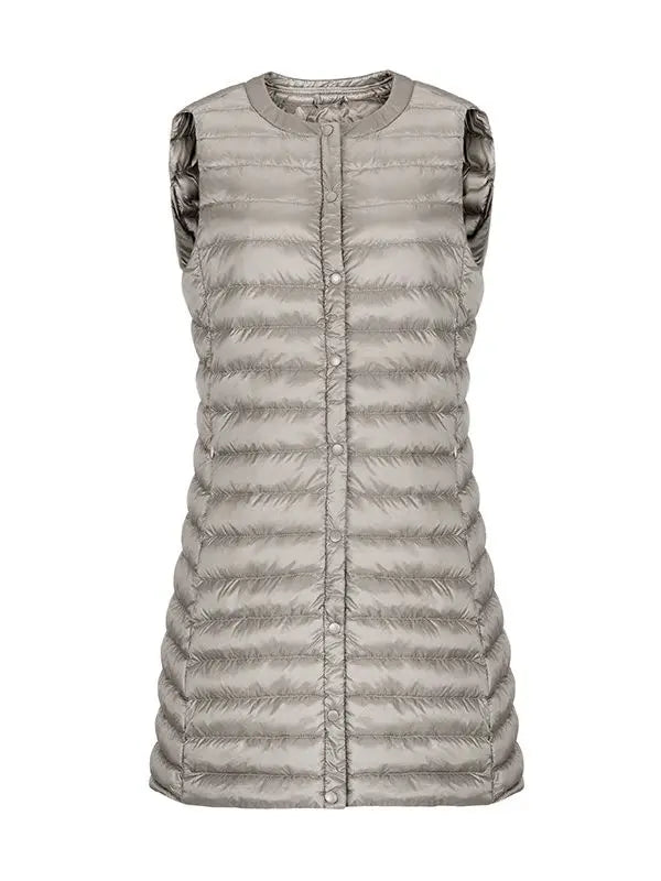 Women Ultra Light Windproof Sleeveless Long Puffer Outerwear Jackets