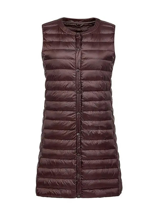 Women Ultra Light Windproof Sleeveless Long Puffer Outerwear Jackets