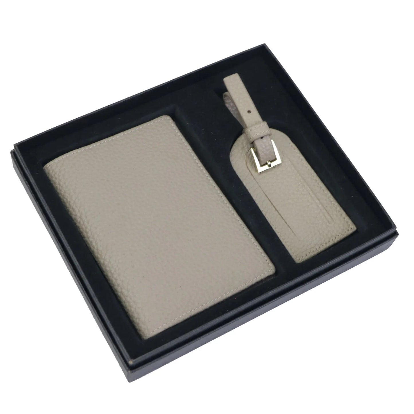 Gift Set Passport Holder Cow Pebble Leather Luggage Tag Passport Cover