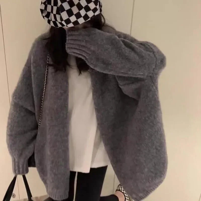 Thicken Warm Women Cardigan Sweater Soft Loose Knitted Coat