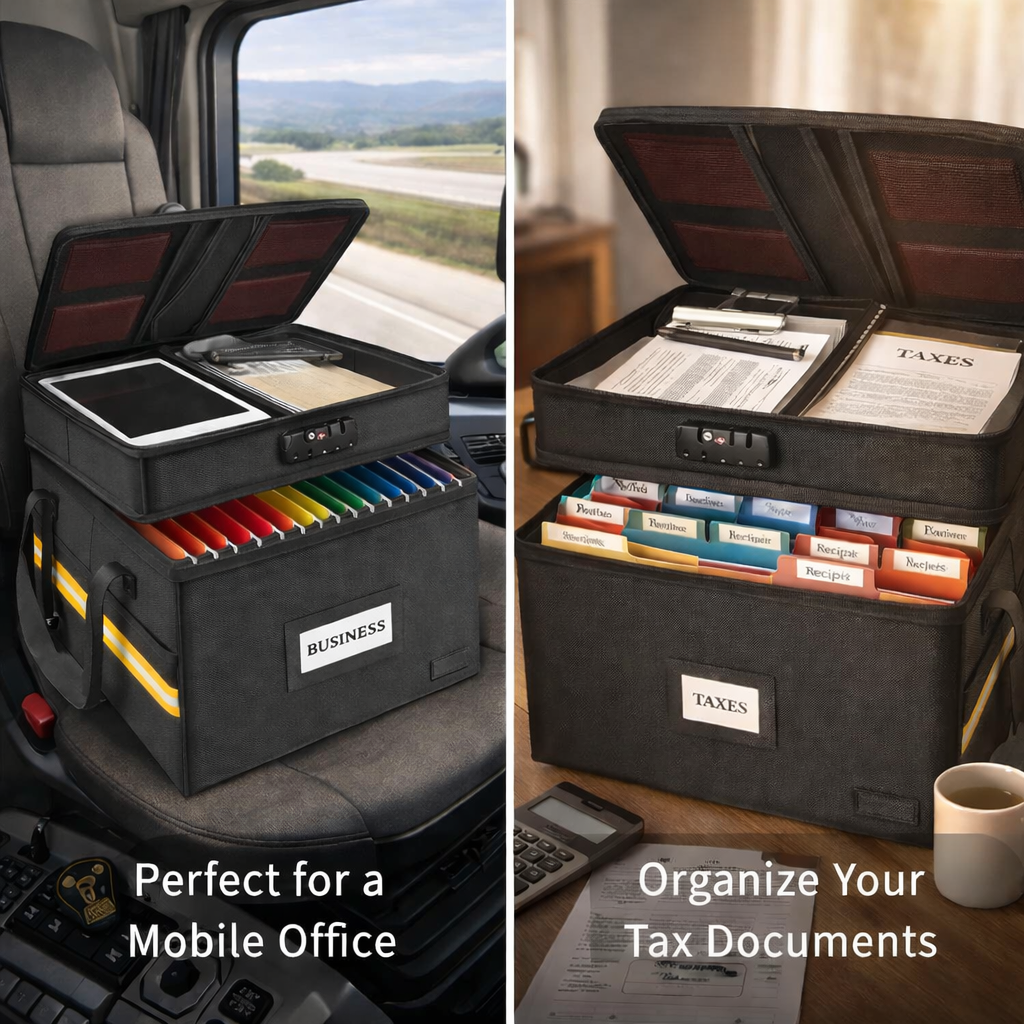 Portable Water-Resistant, Fireproof Locking Organizer File Box